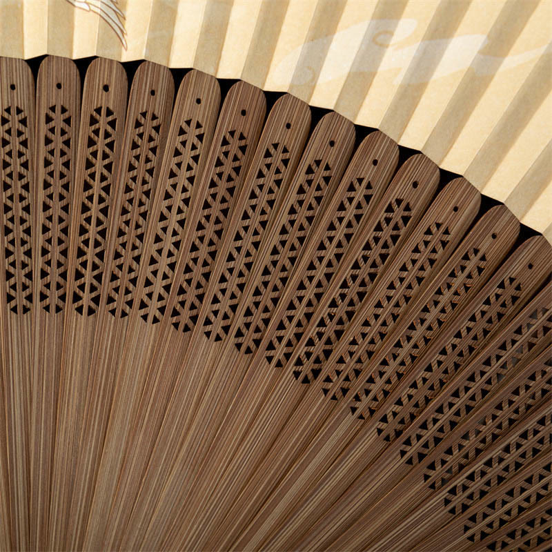 Buddha Stones Lotus Dragonfly Wild Geese Plum Blossom Handheld Silk Bamboo Folding Fan 22.5cm - image 4