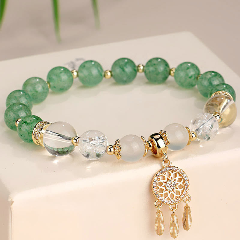 Buddha Stones Green Strawberry Quartz Amethyst Crystal Dreamcatcher Healing Bracelet - Green Strawberry Quartz(Wrist Circumference 14-16cm) - image 0