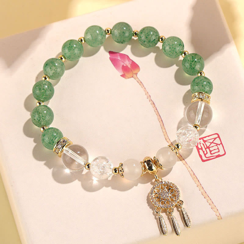 Buddha Stones Green Strawberry Quartz Amethyst Crystal Dreamcatcher Healing Bracelet - image 1