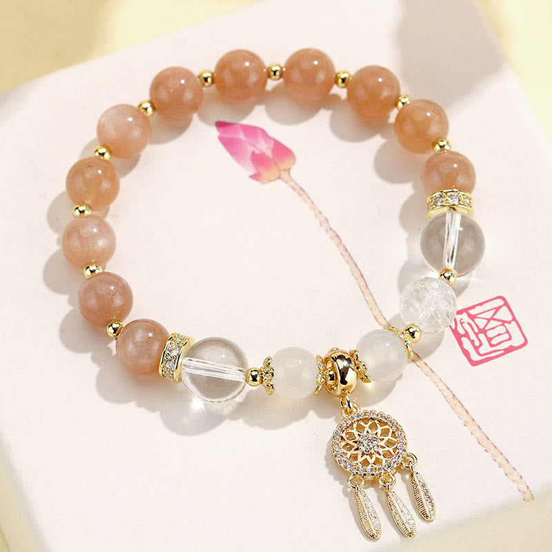 Buddha Stones Green Strawberry Quartz Amethyst Crystal Dreamcatcher Healing Bracelet - Sunstone White Crystal(Wrist Circumference 14-16cm) - image 16