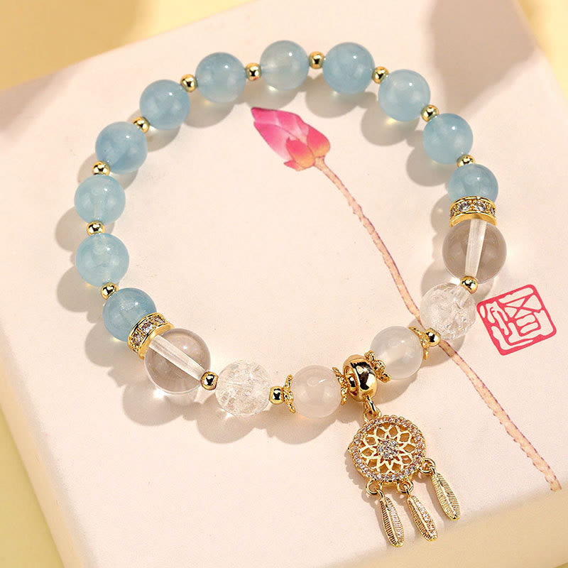 Buddha Stones Green Strawberry Quartz Amethyst Crystal Dreamcatcher Healing Bracelet - Aquamarine(Wrist Circumference 14-16cm) - image 13