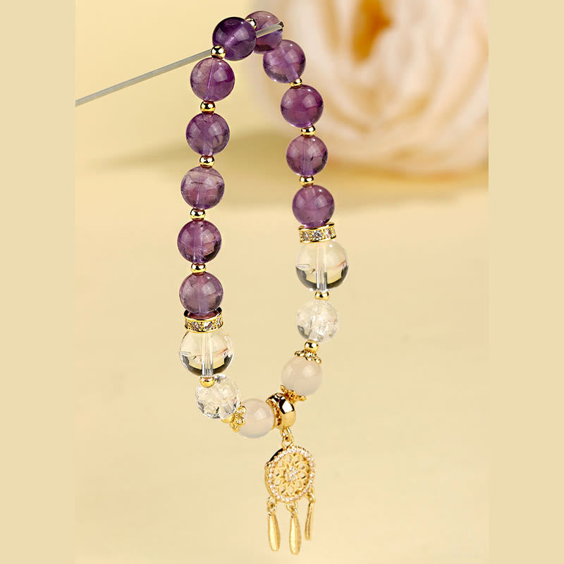 Buddha Stones Green Strawberry Quartz Amethyst Crystal Dreamcatcher Healing Bracelet - image 4