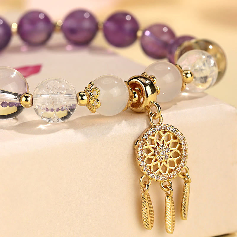 Buddha Stones Green Strawberry Quartz Amethyst Crystal Dreamcatcher Healing Bracelet - image 5