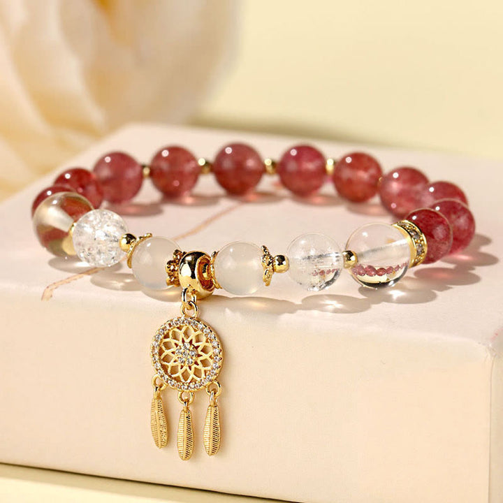 Buddha Stones Green Strawberry Quartz Amethyst Crystal Dreamcatcher Healing Bracelet - image 9