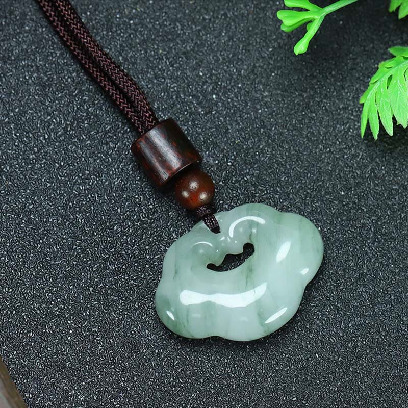 Buddha Stones Tianshan Jade Golden Silk Jade Chinese Lock Charm Abundance Necklace Pendant - Small Tianshan Jade 28*20mm(Jade Color Will Not Be Exactly The Same) - image 0
