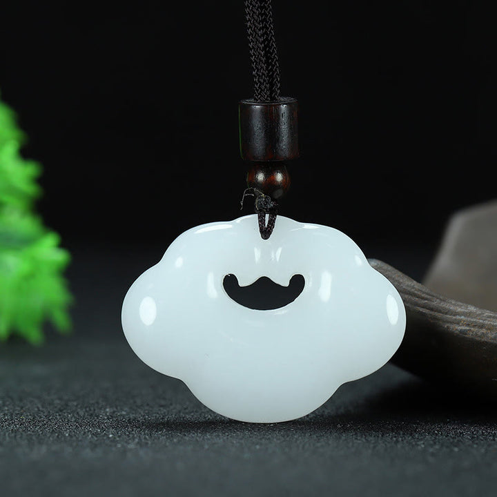 Buddha Stones Tianshan Jade Golden Silk Jade Chinese Lock Charm Abundance Necklace Pendant - Large Golden Silk Jade 40*30mm(Jade Color Will Not Be Exactly The Same) - image 9