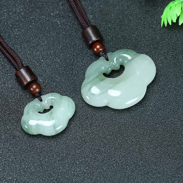 Buddha Stones Tianshan Jade Golden Silk Jade Chinese Lock Charm Abundance Necklace Pendant - image 1