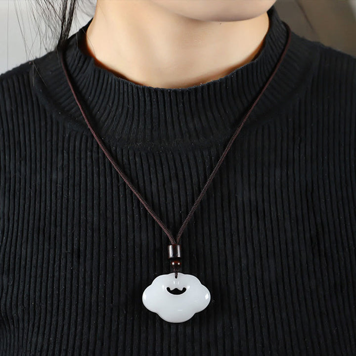 Buddha Stones Tianshan Jade Golden Silk Jade Chinese Lock Charm Abundance Necklace Pendant - image 15