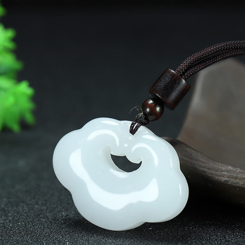 Buddha Stones Tianshan Jade Golden Silk Jade Chinese Lock Charm Abundance Necklace Pendant - image 10