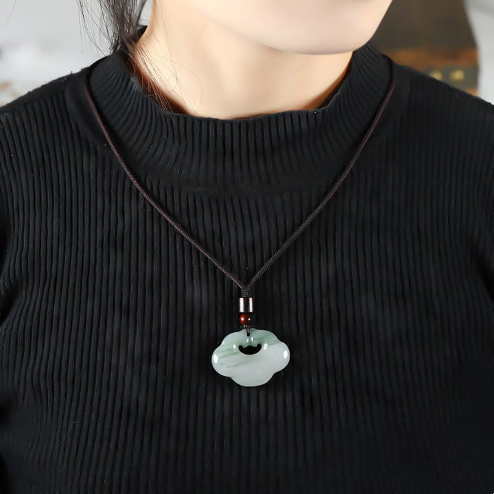 Buddha Stones Tianshan Jade Golden Silk Jade Chinese Lock Charm Abundance Necklace Pendant - image 6