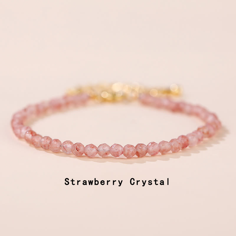 Buddha Stones Strawberry Quartz Prehnite Peridot Lazurite Pink Crystal Tourmaline Healing Chain Bracelet - Strawberry Quartz(Wrist Circumference 14-17cm) - image 0