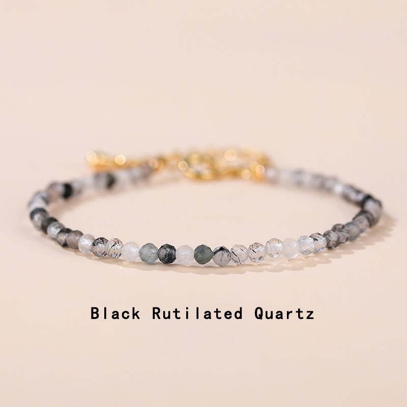 Buddha Stones Strawberry Quartz Prehnite Peridot Lazurite Lapis Lazuli Pink Crystal Tourmaline Healing Chain Bracelet - Black Rutilated Quartz(Wrist Circumference 14-17cm) - image 19