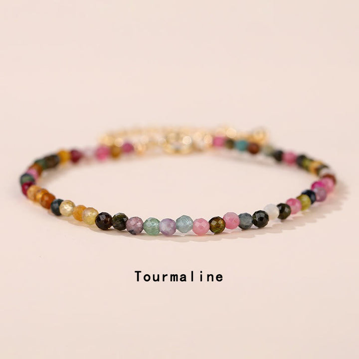 Buddha Stones Strawberry Quartz Prehnite Peridot Lazurite Lapis Lazuli Pink Crystal Tourmaline Healing Chain Bracelet - Tourmaline(Wrist Circumference 14-17cm) - image 15