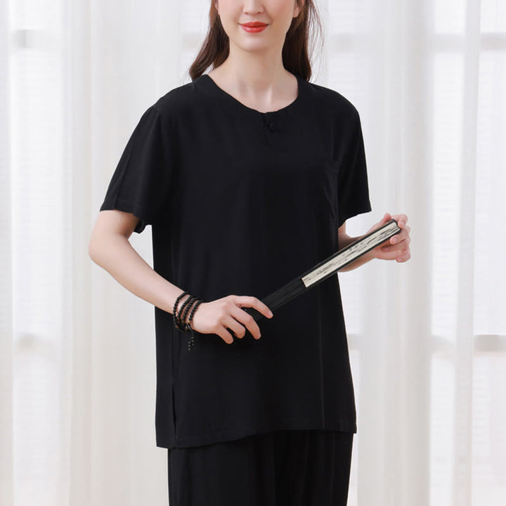 Buddha Stones 2Pcs Half Sleeve T-Shirt Pants Meditation Zen Tai Chi Cotton Linen Clothing Unisex Set - image 16