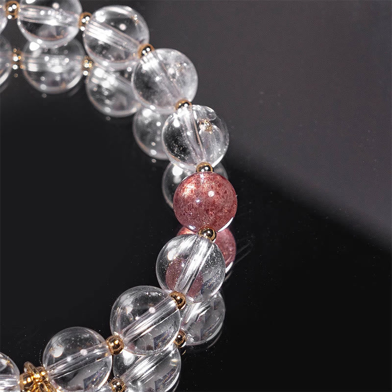 Buddha Stones White Crystal Strawberry Quartz Healing Attract Fortune Charm Bracelet - image 2