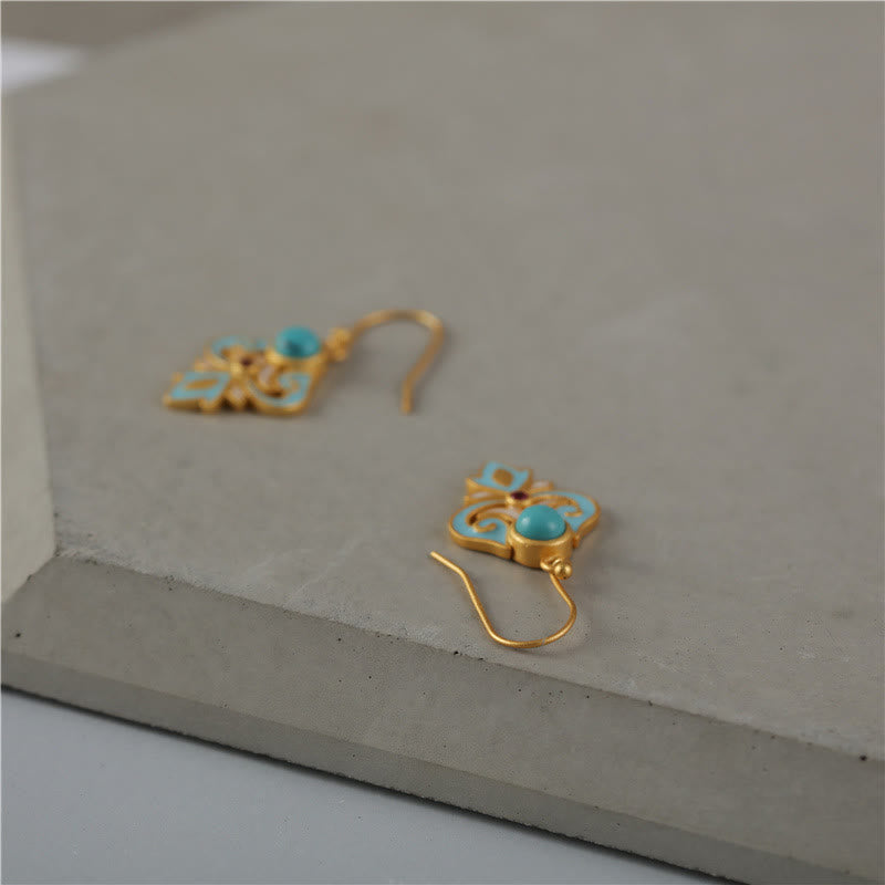 Buddha Stones Copper Enamel Turquoise Positive Drop Earrings - image 2