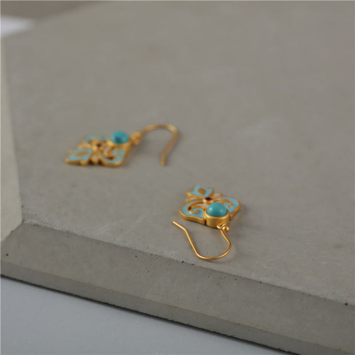 Buddha Stones Copper Enamel Turquoise Positive Drop Earrings - image 2