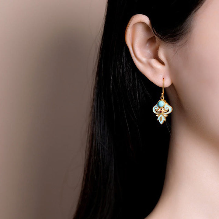 Buddha Stones Copper Enamel Turquoise Positive Drop Earrings - image 5