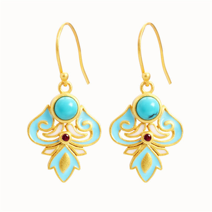 Buddha Stones Copper Enamel Turquoise Positive Drop Earrings - image 6