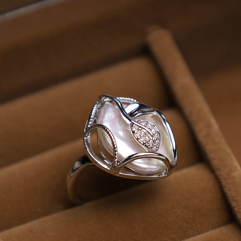 Buddha Stones Pearl Copper Plated Gold Flower Happiness Wealth Ring - Silver(Adjustable) - With Box - image 12