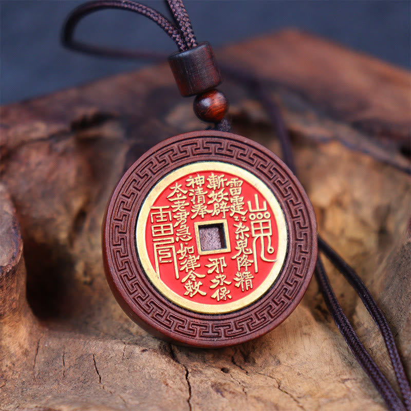 Buddha Stones Lightning Struck Jujube Wood Yin Yang Bagua Mountain Ghosts Spend Money Protection Necklace Pendant - image 2