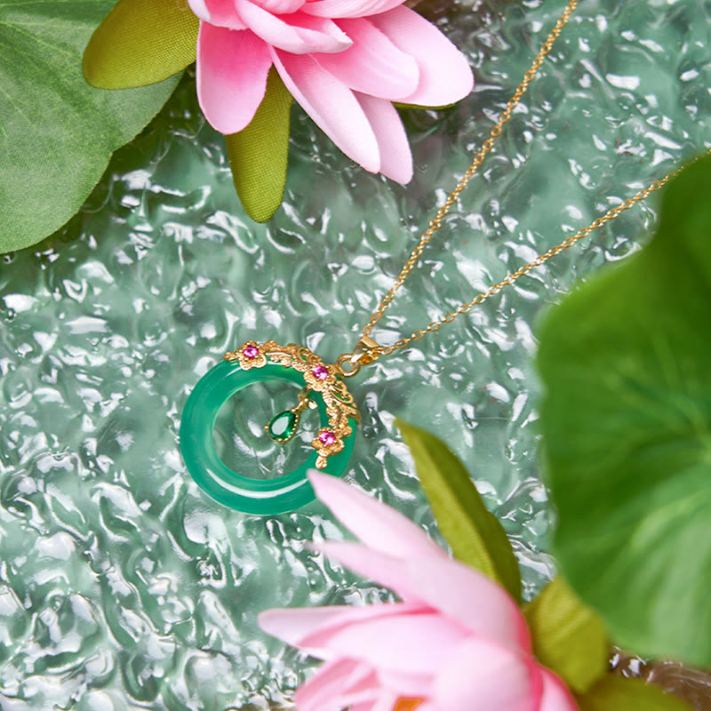 Buddha Stones Green Chalcedony Peace Buckle Design Strength Necklace Pendant - image 11