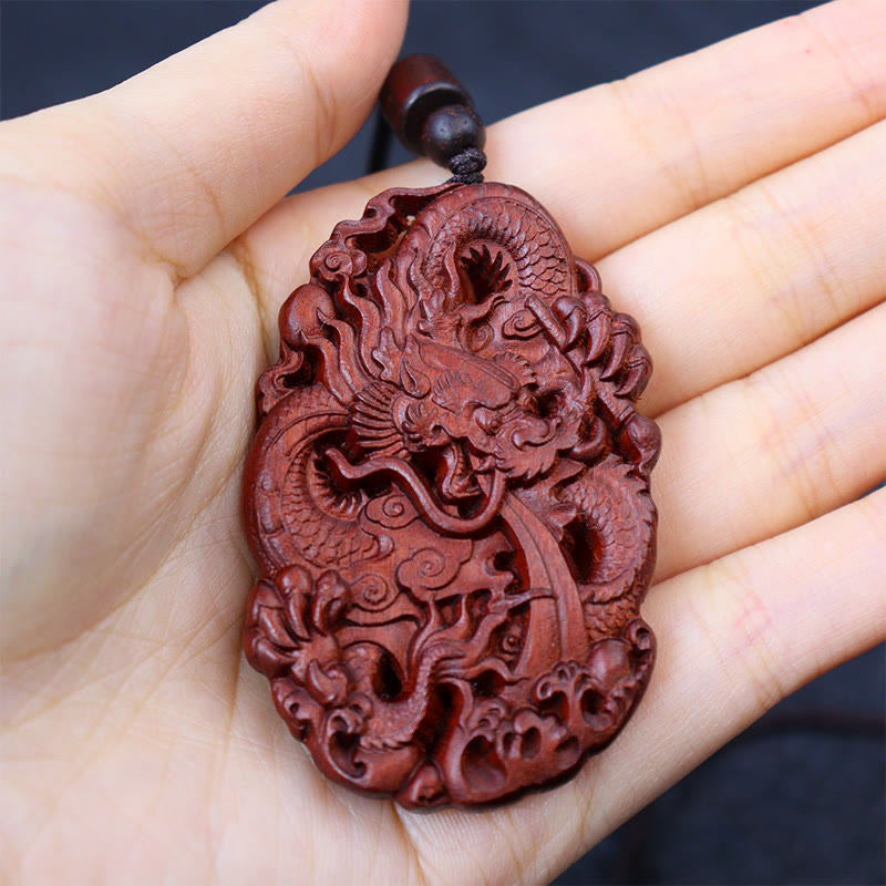 Buddha Stones Lightning Struck Jujube Wood Double Dragon Relief Ward Off Evil Spirits Necklace Pendant - image 9