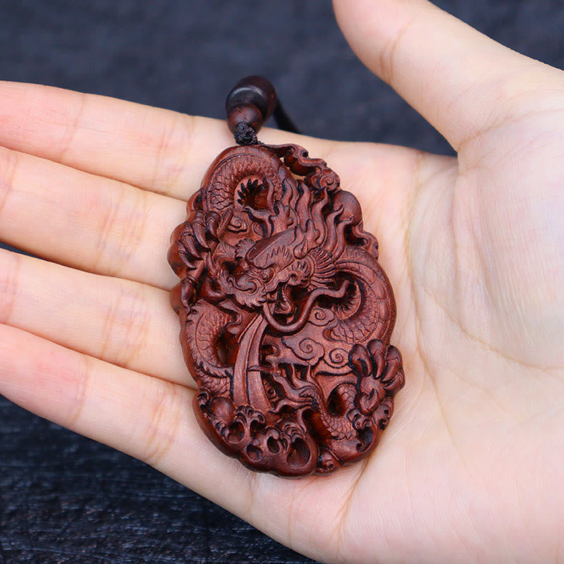 Buddha Stones Lightning Struck Jujube Wood Double Dragon Relief Ward Off Evil Spirits Necklace Pendant - image 10