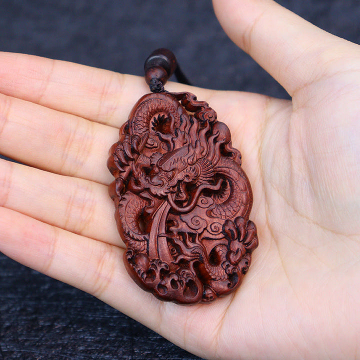 Buddha Stones Lightning Struck Jujube Wood Double Dragon Relief Ward Off Evil Spirits Necklace Pendant - image 10