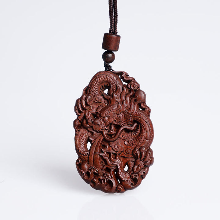 Buddha Stones Lightning Struck Jujube Wood Double Dragon Relief Ward Off Evil Spirits Necklace Pendant - image 8