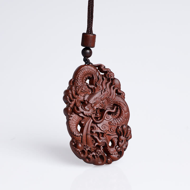Buddha Stones Lightning Struck Jujube Wood Double Dragon Relief Ward Off Evil Spirits Necklace Pendant - image 7
