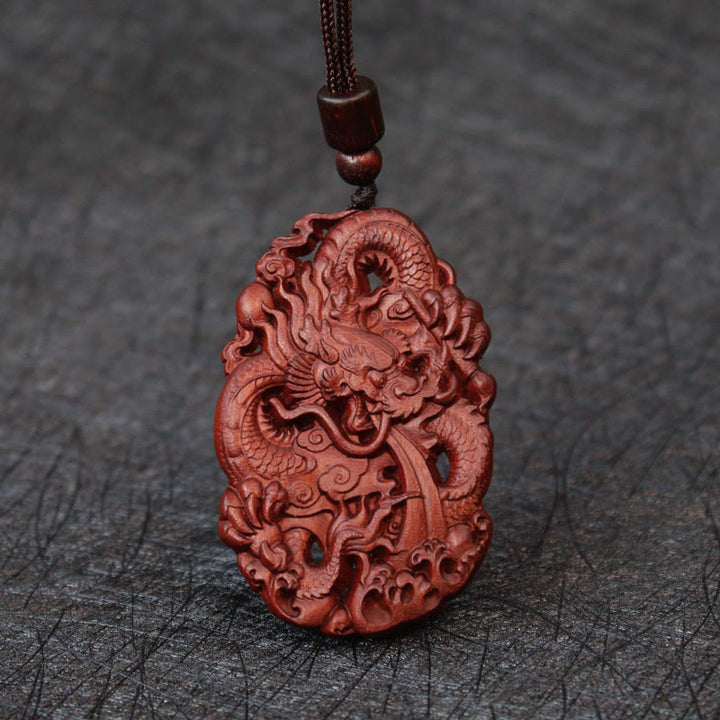 Buddha Stones Lightning Struck Jujube Wood Double Dragon Relief Ward Off Evil Spirits Necklace Pendant - image 6
