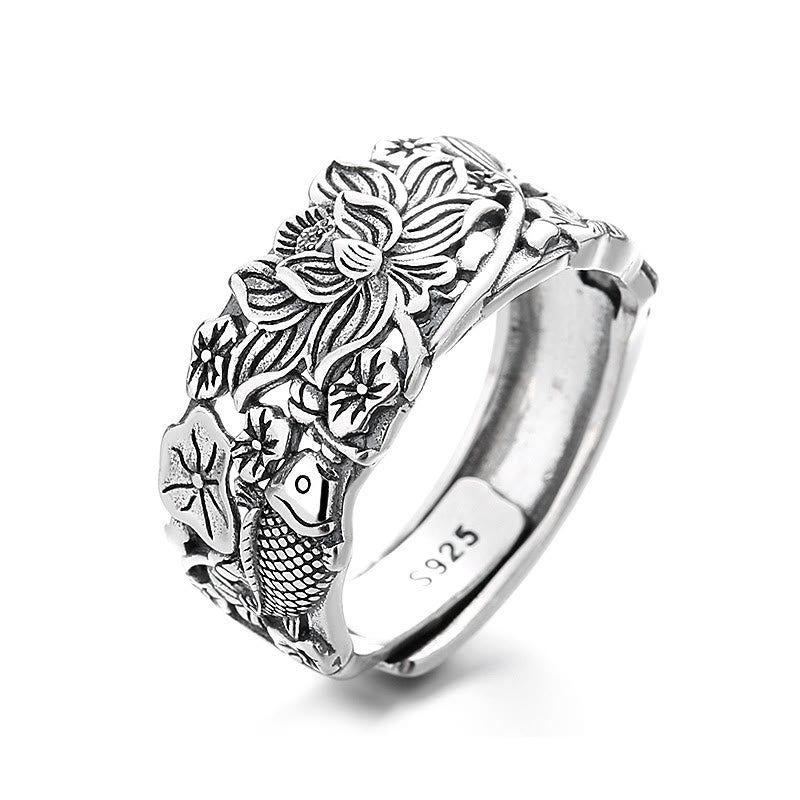 Buddha Stones 925 Sterling Silver Koi Fish Lotus Flower Prosperity Ring - White Lotus Koi Fish About 4.3g(Adjustable) - image 8
