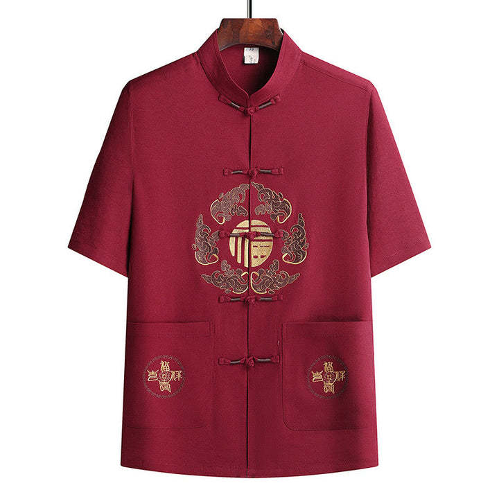 Buddha Stones Fu Character Tang Suit Hanfu Traditional Uniform Short Sleeve Top Pants Clothing Men's Set - image 22