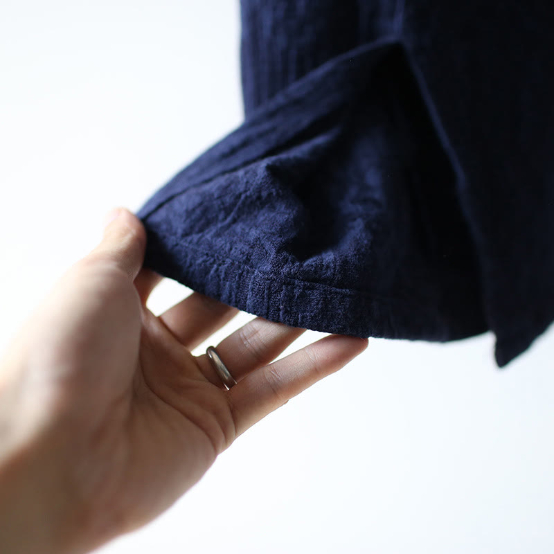 Buddha Stones Flower Jacquard Midi Dress Long Sleeve Cotton Linen Dress Wide Leg Pants With Pockets - image 13