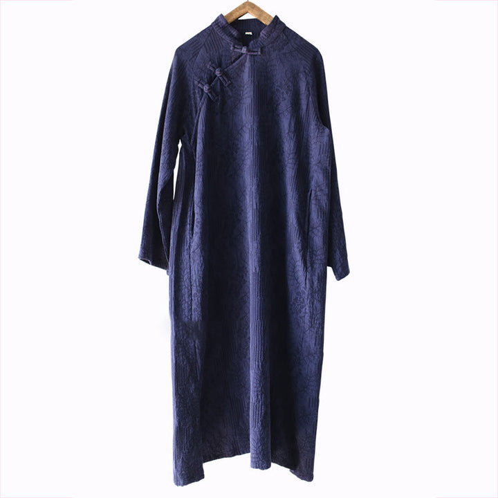 Buddha Stones Flower Jacquard Midi Dress Long Sleeve Cotton Linen Dress Wide Leg Pants With Pockets - image 8