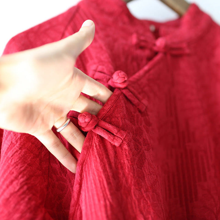 Buddha Stones Flower Jacquard Midi Dress Long Sleeve Cotton Linen Dress Wide Leg Pants With Pockets - image 23