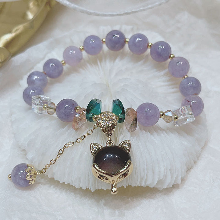 Buddha Stones Natural Purple Jade Fox Charm Happiness Bracelet - Purple Jade(Wrist Circumference 14-16cm) - image 0