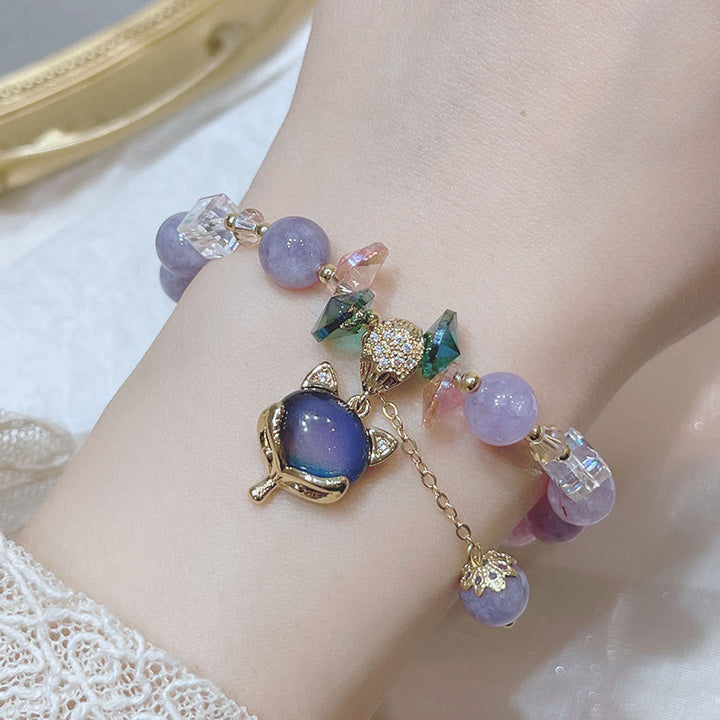 Buddha Stones Natural Purple Jade Fox Charm Happiness Bracelet - image 4