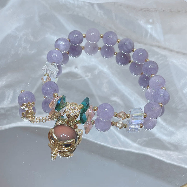 Buddha Stones Natural Purple Jade Fox Charm Happiness Bracelet - image 1