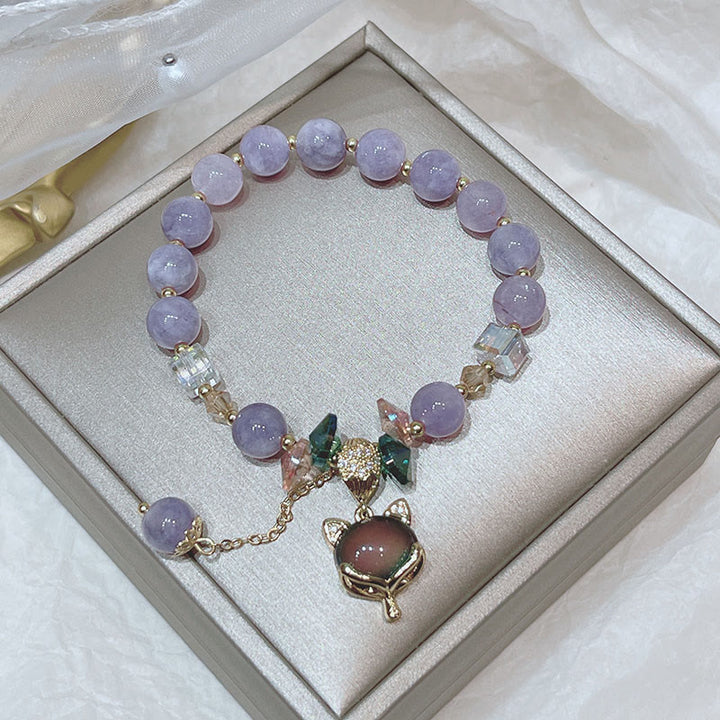 Buddha Stones Natural Purple Jade Fox Charm Happiness Bracelet - image 3