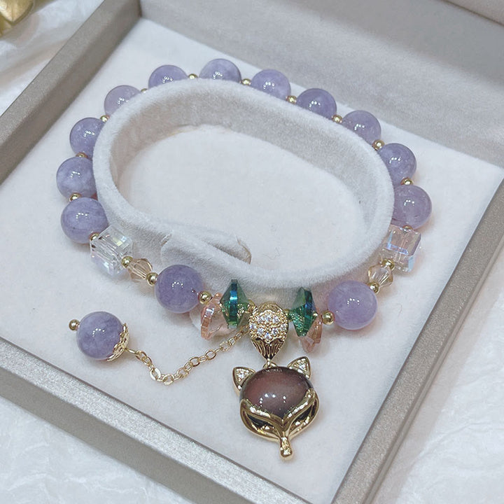Buddha Stones Natural Purple Jade Fox Charm Happiness Bracelet - image 2