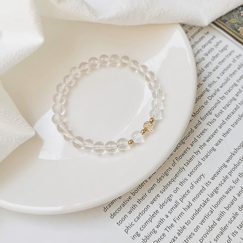 Buddha Stones 14K Gold Plated Copper Aquamarine White Crystal White Agate Blue Crystal Healing Bracelet - White Crystal(Wrist Circumference 14-15cm) - image 8