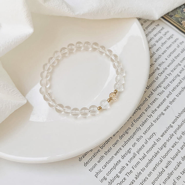 Buddha Stones 14K Gold Plated Copper Aquamarine White Crystal White Agate Blue Crystal Healing Bracelet - White Crystal(Wrist Circumference 14-15cm) - image 8