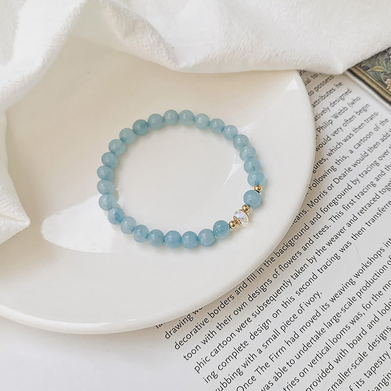 Buddha Stones 14K Gold Plated Copper Aquamarine White Crystal White Agate Blue Crystal Healing Bracelet - Aquamarine(Wrist Circumference 14-15cm) - image 0