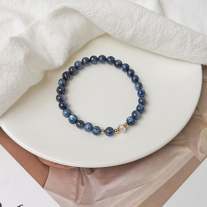 Buddha Stones 14K Gold Plated Copper Aquamarine White Crystal White Agate Blue Crystal Healing Bracelet - Kyanite(Wrist Circumference 14-15cm) - image 12