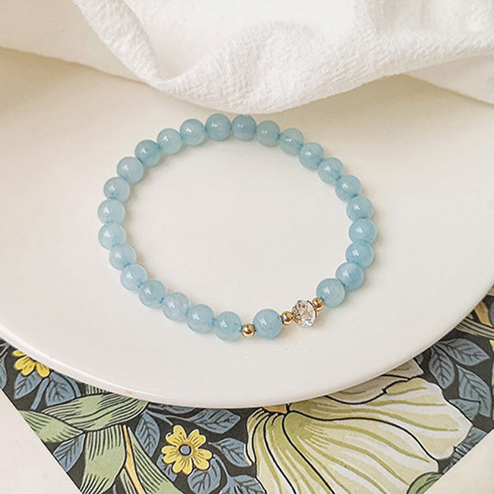 Buddha Stones 14K Gold Plated Copper Aquamarine White Crystal White Agate Blue Crystal Healing Bracelet - image 1