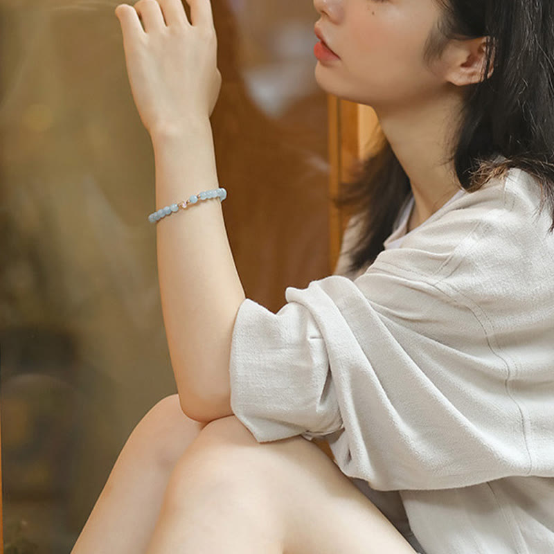 Buddha Stones 14K Gold Plated Copper Aquamarine White Crystal White Agate Blue Crystal Healing Bracelet - image 5