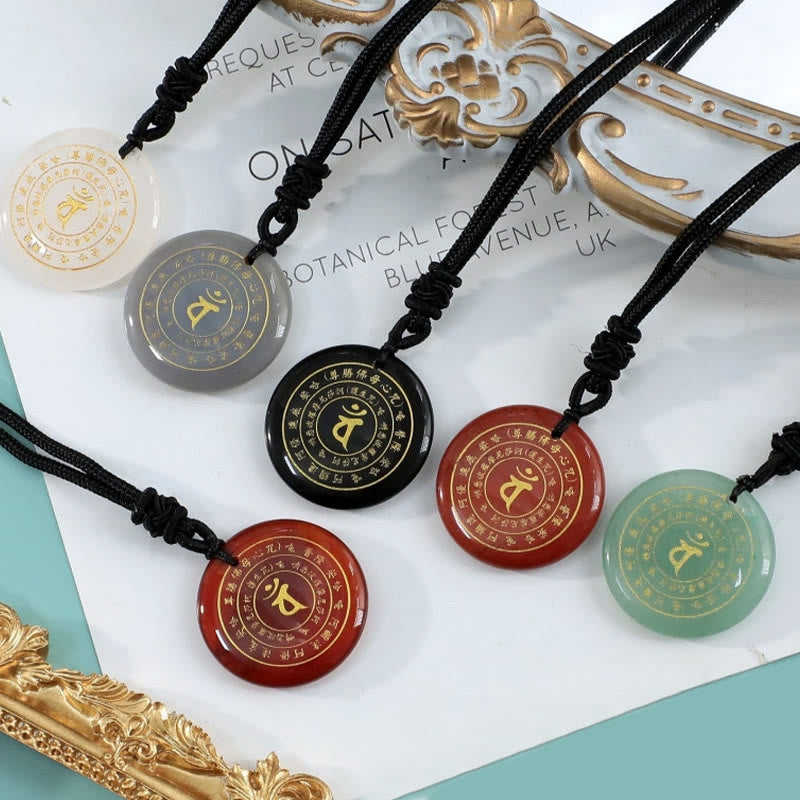 Buddha Stones Vairocana Tathagata Sanskrit Mantra Various Crystal Black Obsidian Green Aventurine Strength Necklace Pendant - image 5