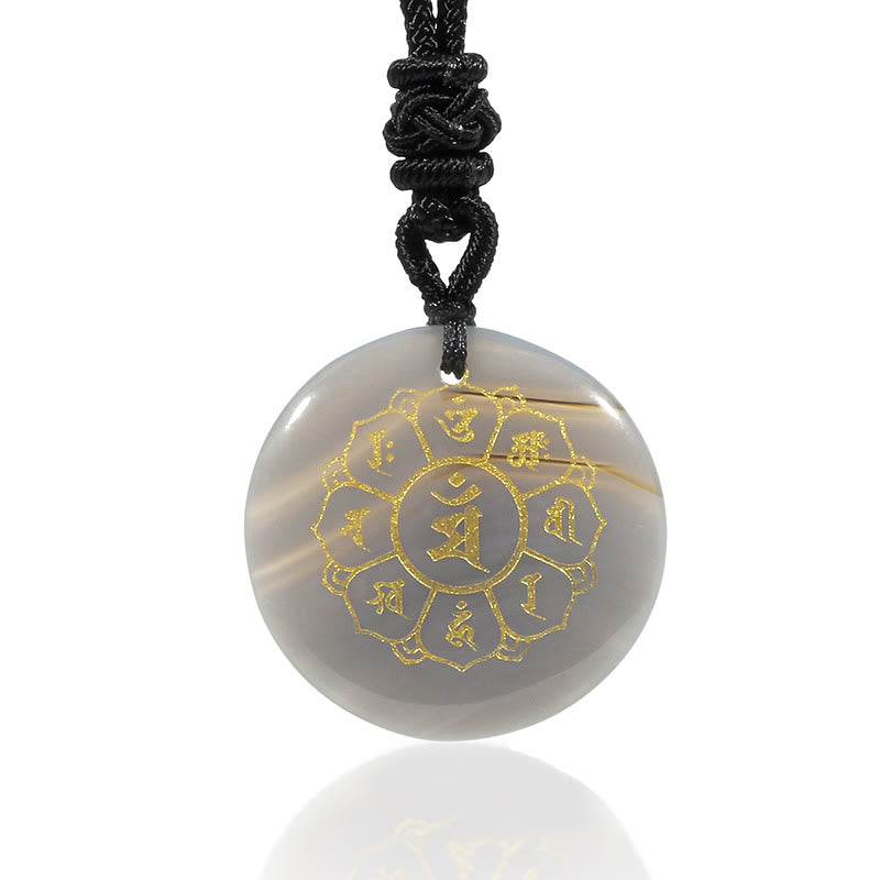 Buddha Stones Om Mani Padme Hum Natural Various Crystal Black Obsidian Strength Necklace Pendant - image 32